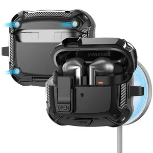 TMJ18 - 2025 New Samsung Galaxy Buds 3 Pro Caseing with Phone Stand&Secure Lock Clip  Carbon Fiber Protection Design Case for Galaxy Buds 3 Pro