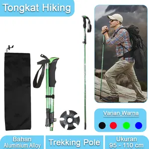 Trekking Pole Lipat Tongkat Gunung  Aluminium Adjustable Dapat Diatur 110cm Bonus Tas Penyimpanan Camping Outdoor