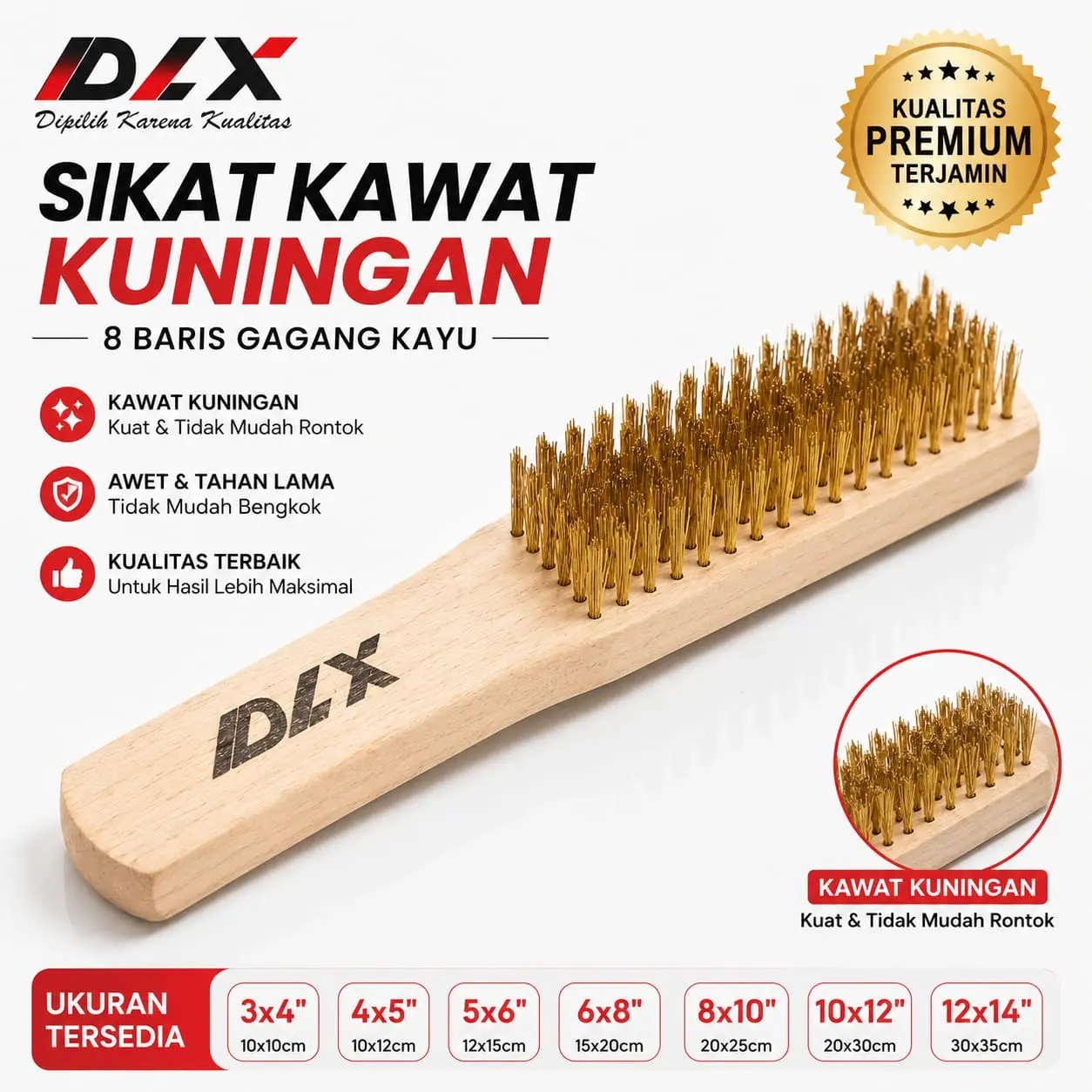 Sikat Kawat Kuningan Gagang Kayu | DLX 8 Baris / EAGLE 6 Baris | Brass Wire Brush Anti Karat Pembersih Besi