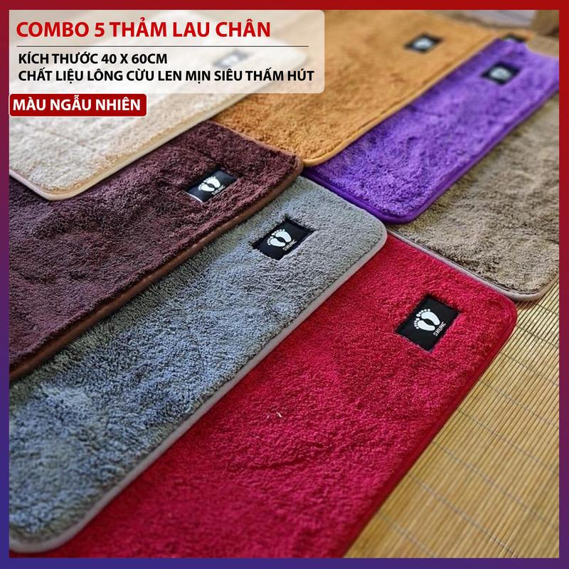 Bộ 5 Thảm Lau Chân Kích Thước 40x60cm Chất Liệu Lông Cừu Len Mịn Siêu thấm Hút