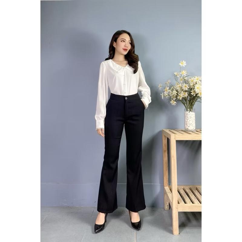 Quần Tây dáng loe 9 tấc dành cho nấm lùn 1m45-1m55 2 màu đen và be 2227 Nữ
