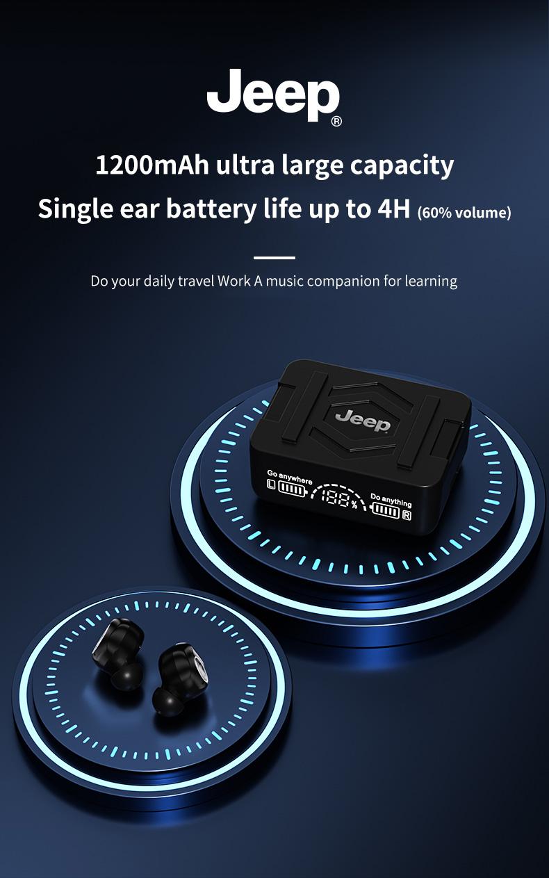 Jeep EW130 TWS Wireless Earbuds Bluetooth 5.4 Gaming Earphone Deep Bass Baterai Ekstra Besar Dengan fungsi Pengisian Terbalik IPX5 Waterproof Sports Headset with Mic