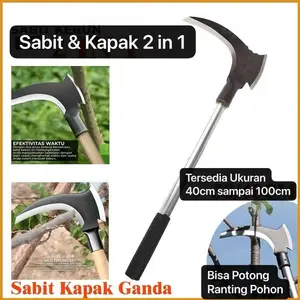 KBN-017 Alat Kebun Multifungsi Sabit Kapak Ganda Pemangkas Rumput & Ranting Sabit Arit Baja Asli
