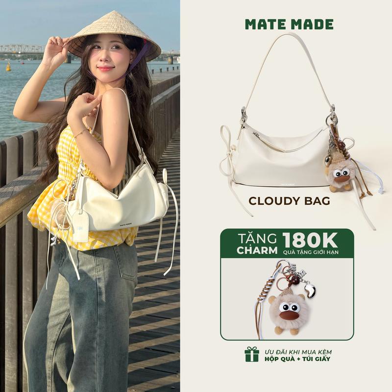 DEAL ĐỘC QUYỀN TIKTOK Túi Xách Nữ Cloudy MATE MADE Túi Xách Lọ Lem Hạt Dẻ - Tặng kèm charm - Đeo Vai Da Mềm Thời Trang - Size 28
