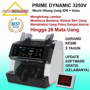 Mesin Penghitung Uang Canggih, PRIME DYNAMIC 3250V, Menghitung dan Mendeteksi Rupiah & Valas, Total 26 Mata Uang, Membaca Nomor Seri, Cepat dan Akurat, Garansi Resmi, Official Store