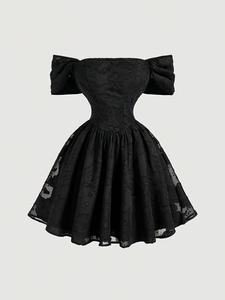 Vestido de hojaldre con estampado floral y hombros descubiertos, elegante vestido de fiesta corto, perfecto para bodas, vestidos de dama de honor, atuendo de vacaciones de moda