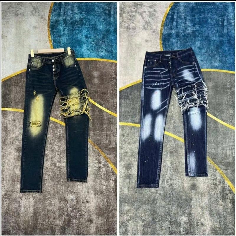  Quần jean nam phối Họa tiết 4 sọc tua không rách gối chất bò cao cấp co dãn Nhẹ from đẹp Menswear Pants Có Túi quanjeans namsale 