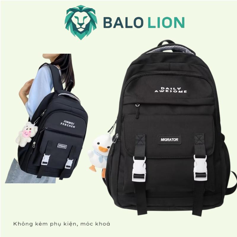 BALO LION Balo đi học nữ phối màu cá tính VẢI BỐ THÔ PVC chống thấm nước unisex phong cách Hàn Quốc đựng vừa laptop đi học đi chơi Bag Đeo Vai không kèm phụ kiện móc khoá