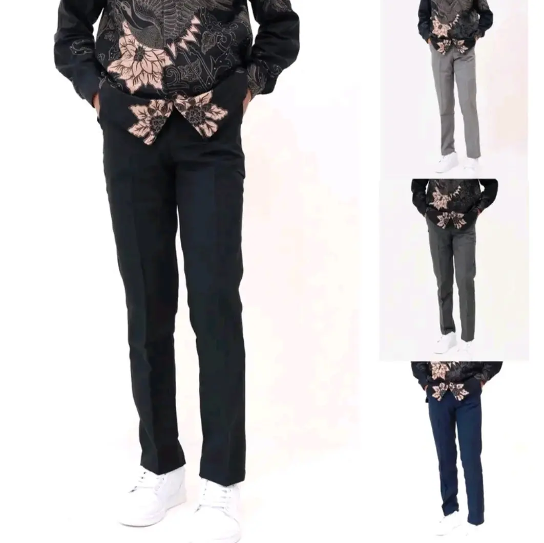 celana formal cowok slimfit kerja kantor nikahan bahan wol Hitam Panjang Abu Muda Pria Biru