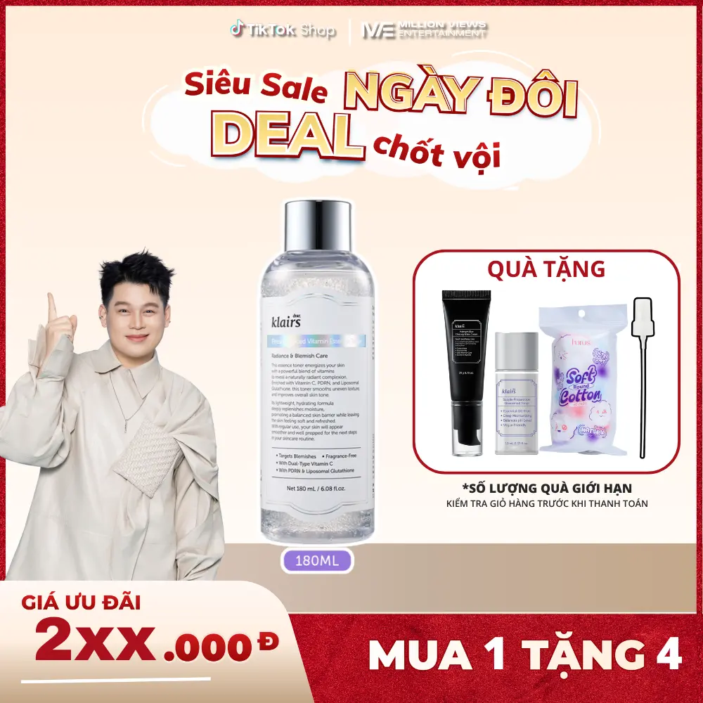 Dear, Klairs Nước hoa hồng Freshly Juiced Vitamin Essence Toner 180ml