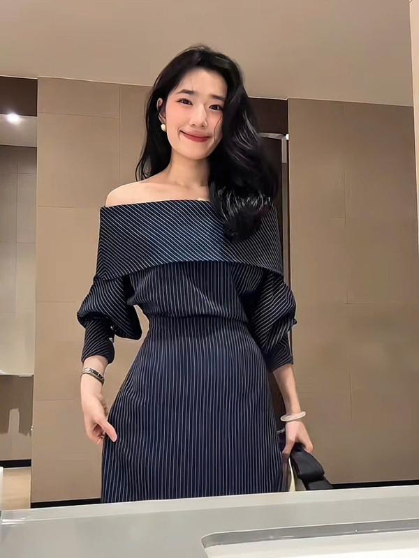 ME Design - Set BOHI tiểu thư ma119 áo trễ vai+chân váy chất vải chéo giãn, size SML