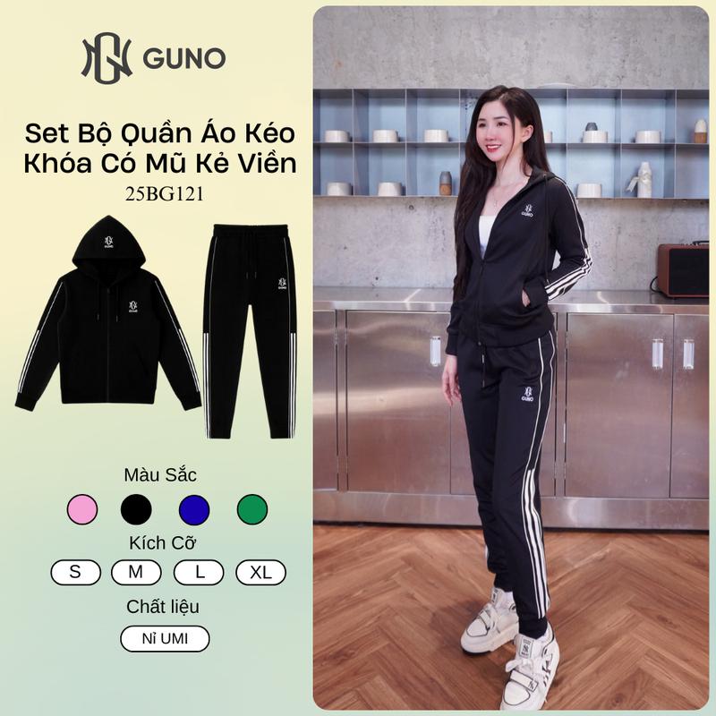 GUNO-Bộ quần áo NỈ NỮ GUNO có mũ sọc bản to 1/2 | 25BG121