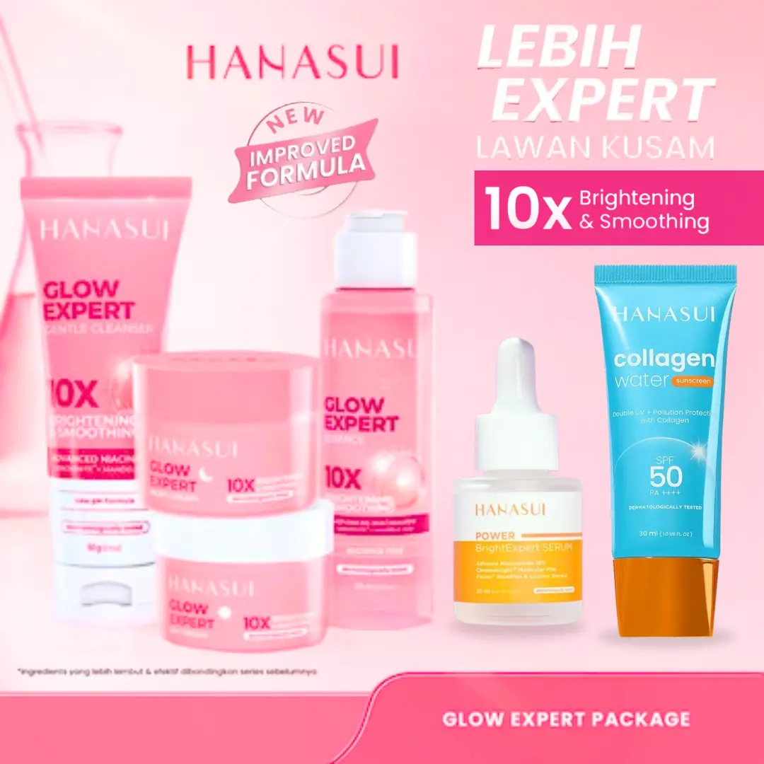 [Paket Lengkap] Hanasui Glow Expert Series (6 pcs + Free Pouch) Pencerah Wajah  New Improved Formula Real 10% Advance Nianicinamide