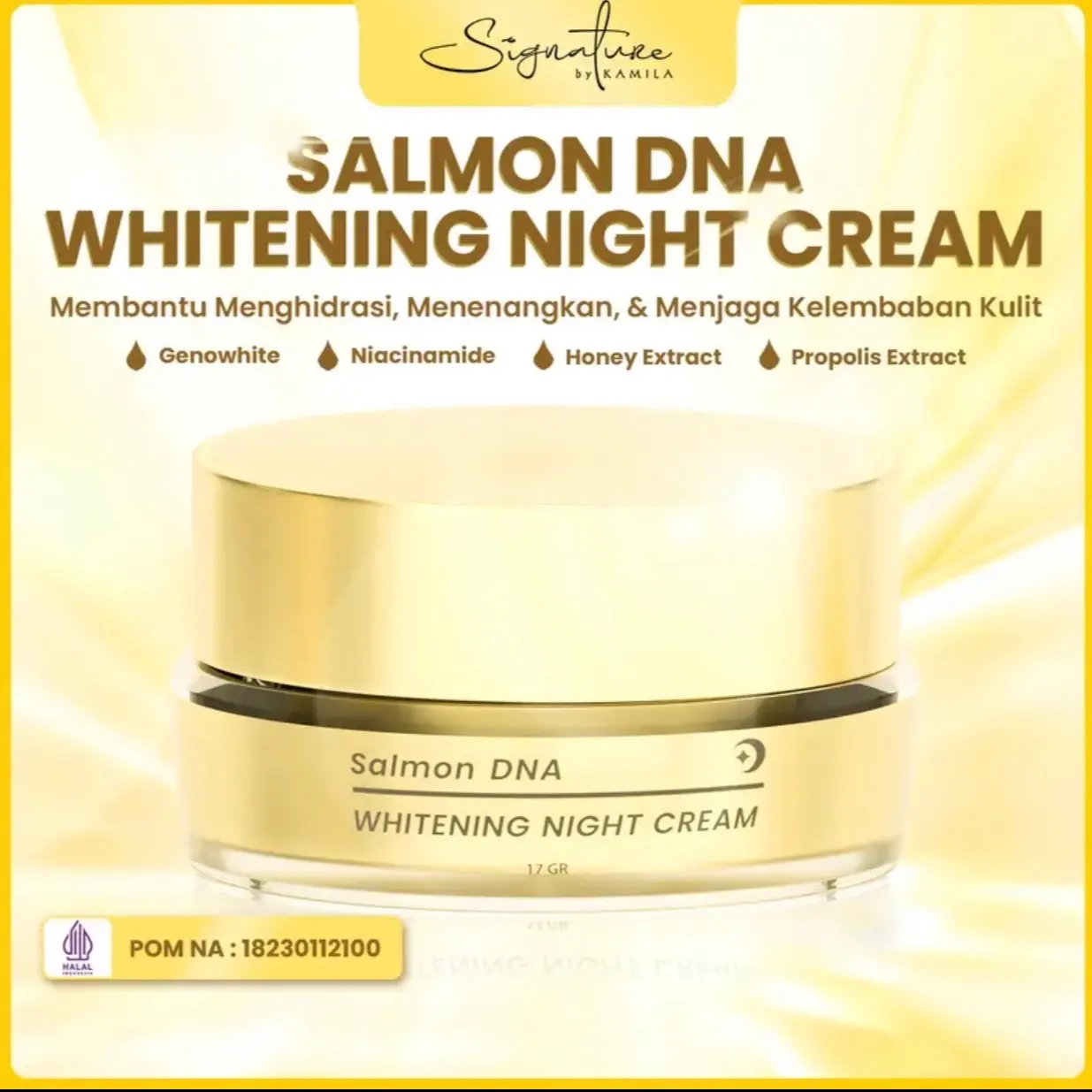 H&H Skincare Salmon DNA Whitening Night Cream Sultan Signature by Dr.Kamila - Kusam, Vitamin dengan Niacinamide dan Glutathione - Facial, Extract Mencerahkan Tranexamic Wajah Moisturizer Licorice Hitam Muka Perawatan Aging Acid Pria