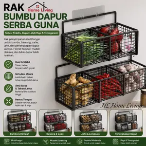 HL Rak Keranjang Jaring Sekat Tempel Dinding Gantung Tempat Penyimpanan Bumbu Dapur rakdapur