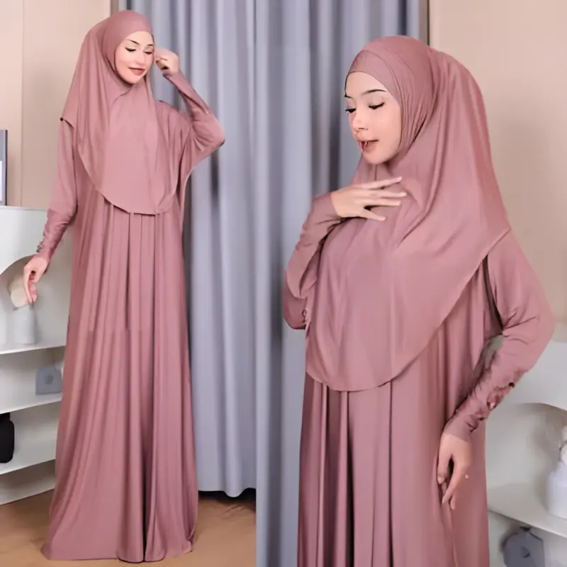 Gamis set hijab jersey elegan simple abaya terbaru 2025 7