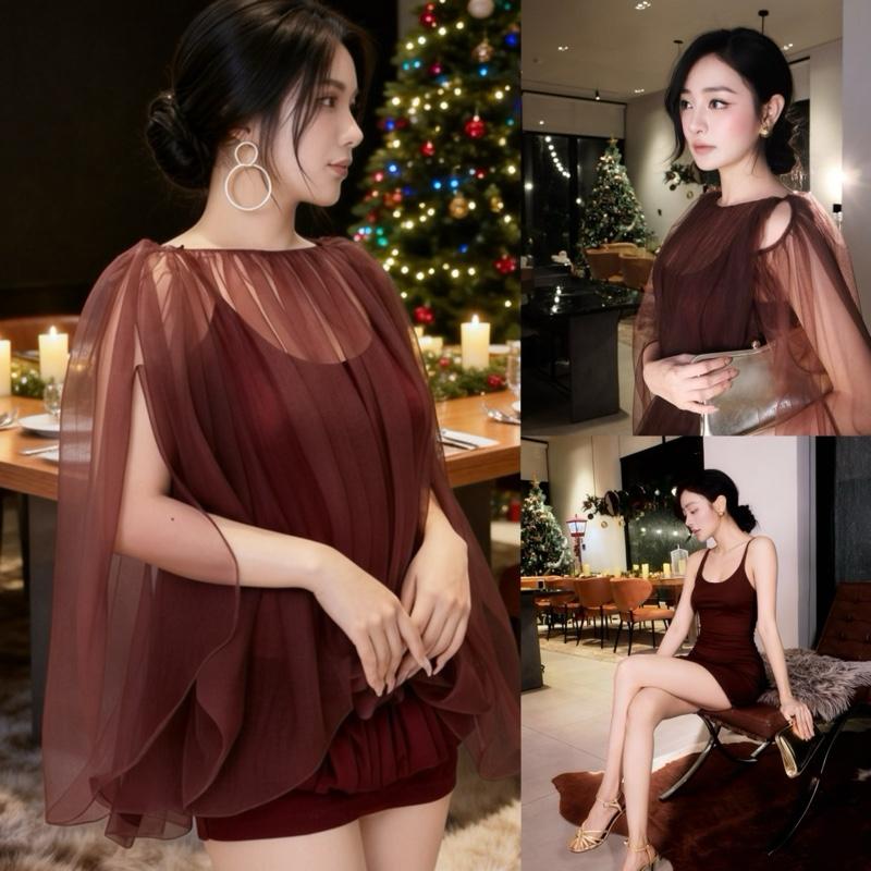 S219 có bigsize Set 3 món áo lưới + áo 2 dây + chân váy ôm