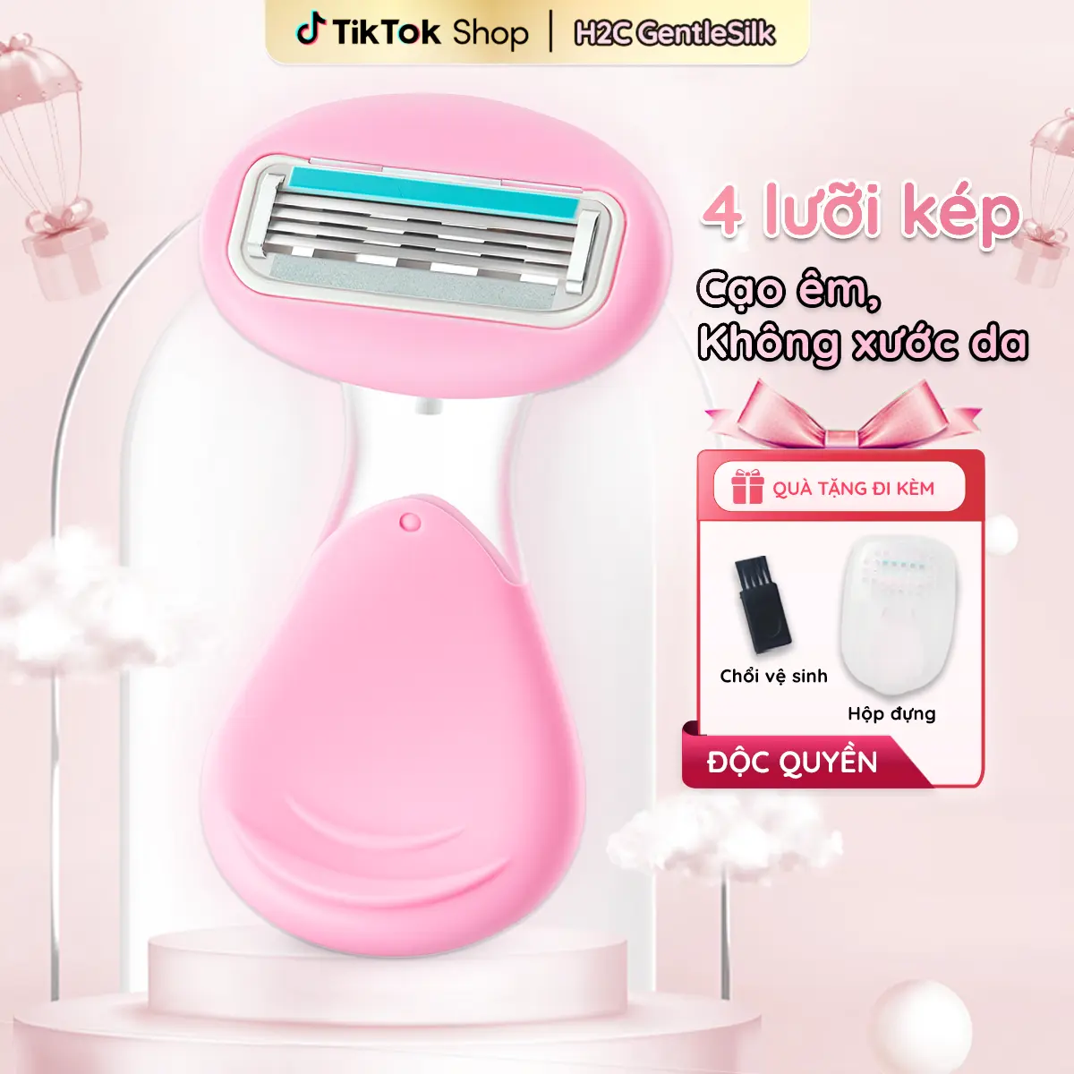 Dao cạo 4 lưỡi (có thể thay thế lưỡi dao), dao cạo nữ, dao cạo bikini H2C GentleSilk Venus spa (có che tên)