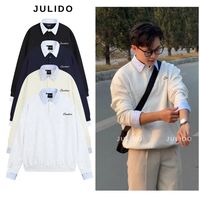 Áo sweater phối sơ mi dài tay JULIDO chất liệu vải nỉ hai da