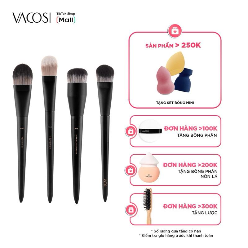 Cọ nền đầu dẹp/ đầu tròn/ vát xéo dòng F 2024 VACOSI FOUNDATION BRUSH COSMETIC Trang Điểm Mỹ Phẩm Women Nữ