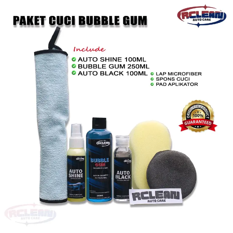 Paket Sabun Cuci Kendaraan Bubble Gum RCLEAN Auto Care Microfiber - Pengkilap 1