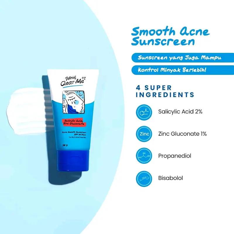 Dermies Clear Me Acne Smooth Sunscreen Spf 30 PA++ 30gr - Sunscreen Jerawat 1