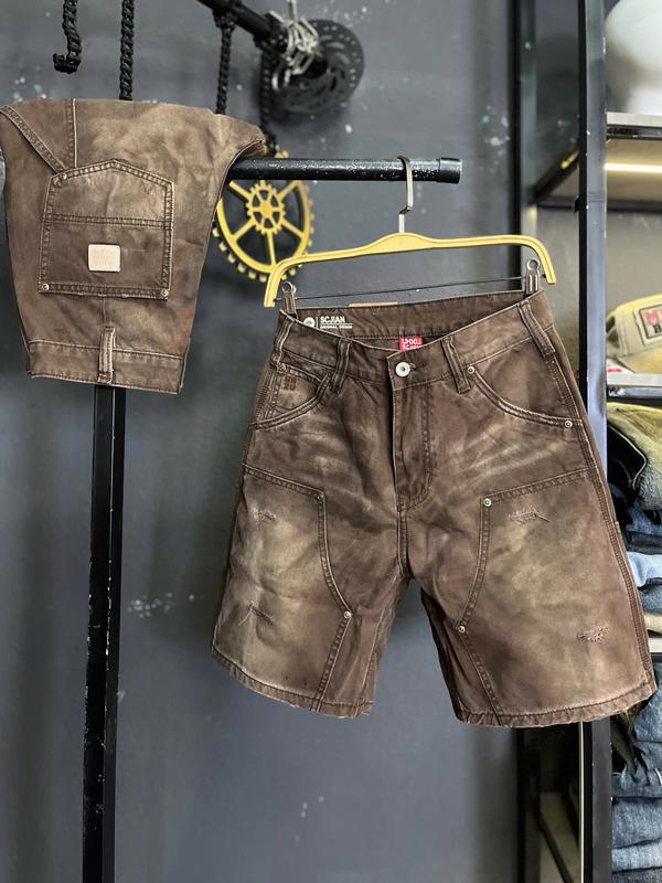 3 Mẫu Quần Short Jean Denim Guangzhou 2036-2038-2039 Quần Short Jeans Nam Màu Xám Was Phun Sơn & Nâu Was Cào Nhẹ & Xanh Rêu Was Sơn Túi Xéo QS2070-QS2071-QS2069