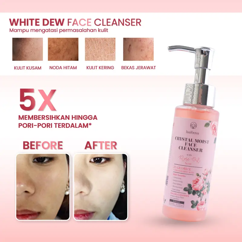 HB Haibuna  White DEW SET + Serum (5pcs) | Whitening Set - Niacinamide Tranexamic | Perawatan Membantu Mencerahkan dan menyamarkan FLEK Hitam | skincare Aman bumil busui | Extract Rose Oil 4