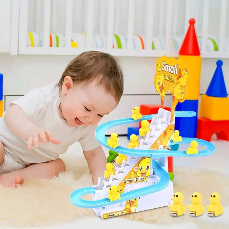(bonus batrai) Mainan Anak Seluncur Tangga Bebek Musikal Lampu Toys Set Hadiah Cowok Cewek Koleksi Hello Kitty Cars Lorries & Trains Belajar 1