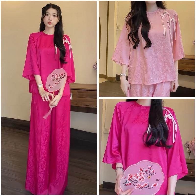  Set Gấm Hoa Văn Phối Nút Tàu nhẹ nhàng tiểu thư - Nữ 