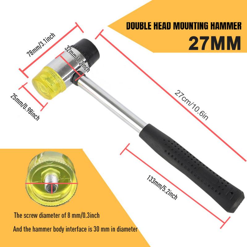 Product Introduction of 25/30mm Leather DIY Tool Double Face Soft Touch Hammer Black Plastic Coated Grip Double Head Rubber Hammer Handheld Tool 39