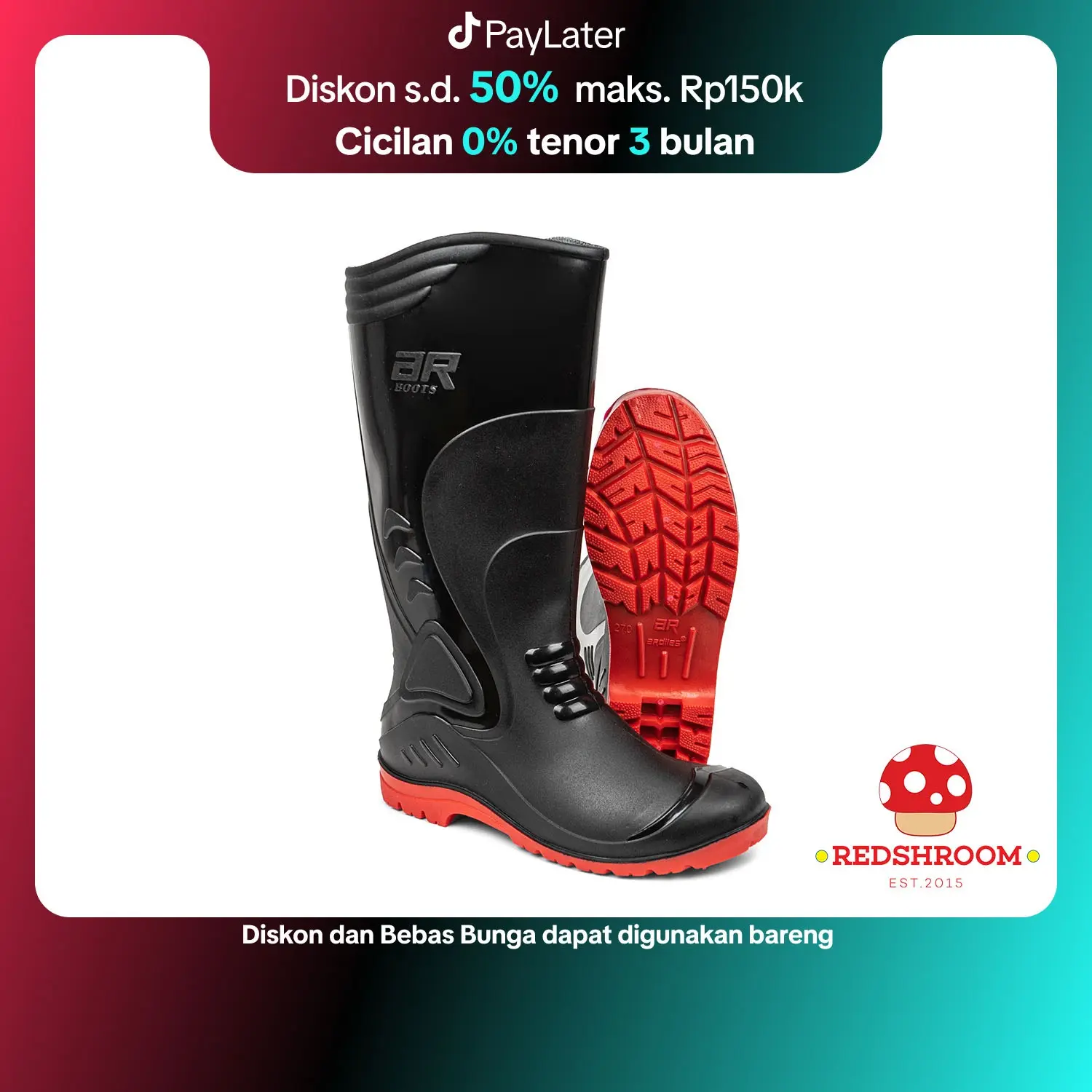 Sepatu Boot Tinggi ARDILES CRANE HITAM MERAH AR BOOTS Sepatu Motor Tangguh Karet Shoes
