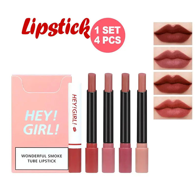 [ISI 4PCS] Lipstik Hey Girl Matte 4in1 Smoke Waterproof Tahan Lama - Dapat 4 pcs Lipstick Kosmetik
