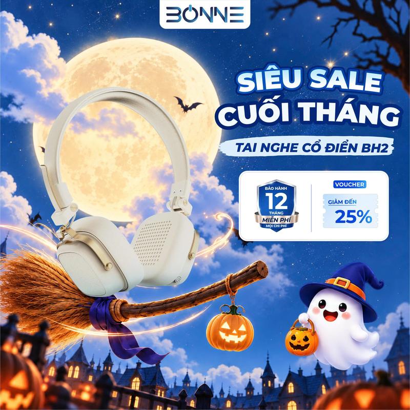 Tai Nghe Bluetooth Thiết Kế Cổ Điển BH2 By Bonne TECHNOLOGIQUE, Tai Nghe Bluetooth 6.0 Nghe Liên Tục 90 Tiếng, Âm Thanh HIFI, Âm Thanh Vòm 360, Tai Nghe Bảo Hành 12 Tháng