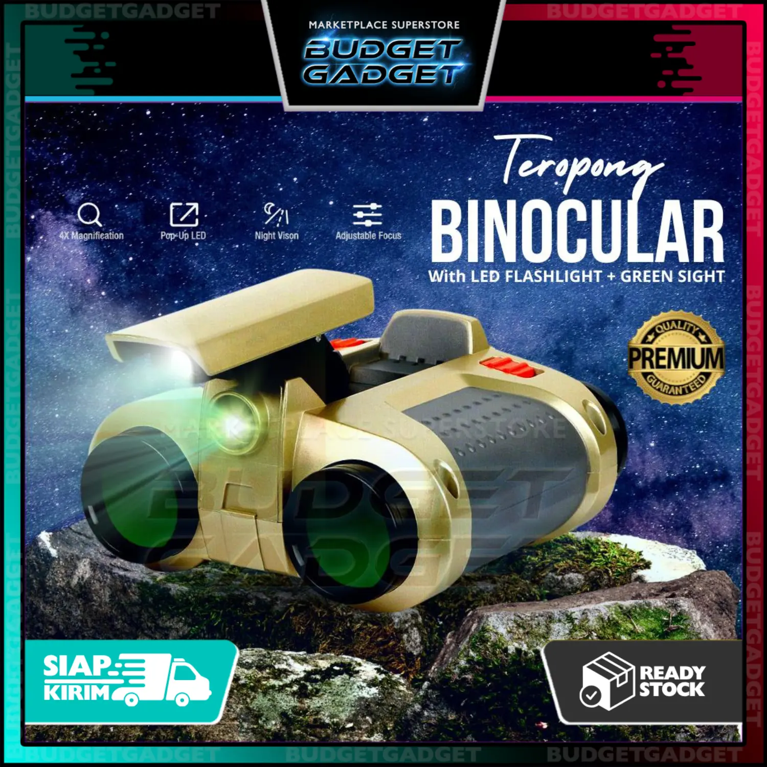BudgetGadget Teropong Night Scope 4 x 30mm Binoculars dengan Pop-Up Light Senter Hijau JYW-1226 Garansi 3 Bulan