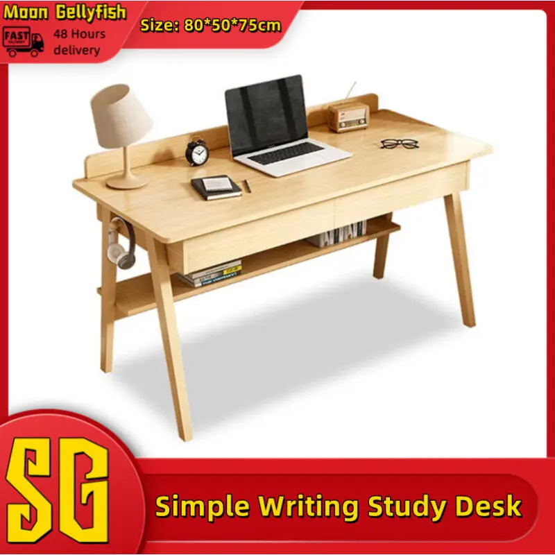 (SG Stock）Study Table Solid Wood Bedroom Desk With Drawer Student Computer Desk