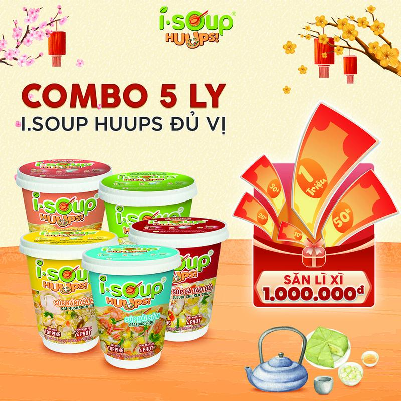   COMBO 5 LY MIX   SÚP ĂN LIỀN SẤY THĂNG HOA   Hải Sản + Gà Táo Đỏ + Súp Yến Mạch + Súp Cá Hồi + Súp Nấm Tóc Tiên  