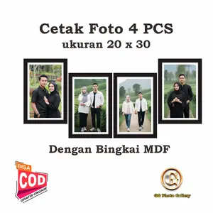 Cetak Foto 4 Pcs Ukuran 20x30 cm dengan Bingkai Kayu MDF Anti Air pajangan Dinding buat Hadiah berbentuk persegi panjang tunggal bingkai foto