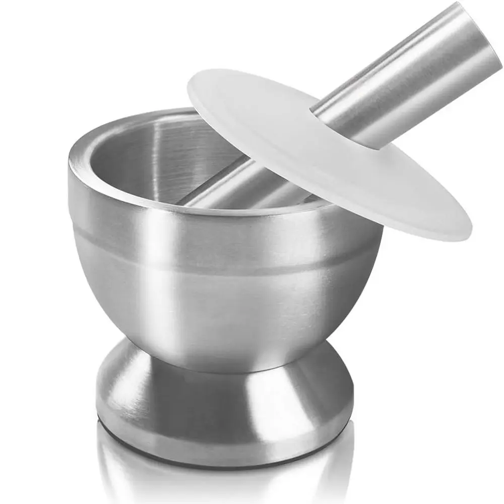 Easy To Use Double Stainless Steel Mortar and Pestle Sturdy Durable Pill Crusher Rust Resistant Rustproof Spice Grinder Seasoning Mill