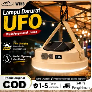 【WTHB】Lampu Darurat UFO 600W Lampu Darurat LEDSuper Terang 2 Model Tenaga Surya + lsi Ulang Gantung Solar Panel Hemat Energi Lampu Camping Rumah dan Outdoor camping berkemah COD