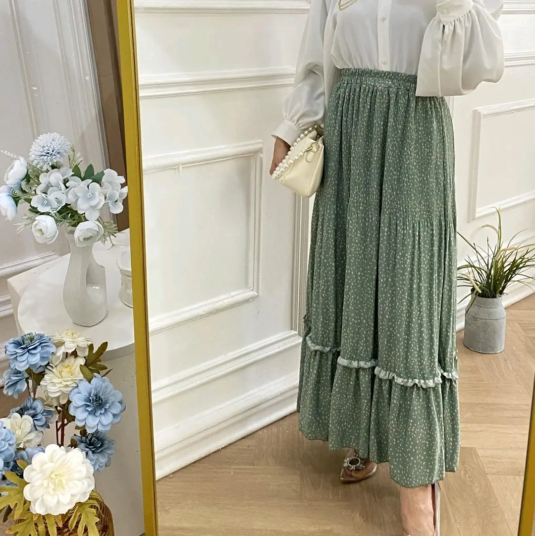 Kabira Rok Plisket Rempel Motif Polkadot Cantik Rempel Pleated Skirt Bawahan Wanita Muslim