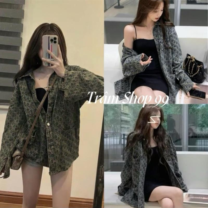  Áo Khoác Jean Thêu Chữ Dập Nổi Form Rộng 4 túi 