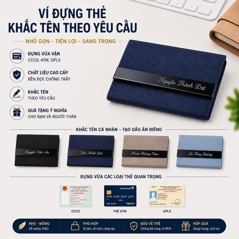 KHẮC TÊN| Ví Mini Đựng Thẻ Luxury - Vừa ATM CCCD Thẻ Cứng Tiền Mặt Gấp Gọn Da…