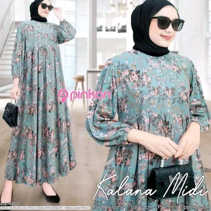 Midi dress motif terbaru gamis homedress kekinian rayon 6
