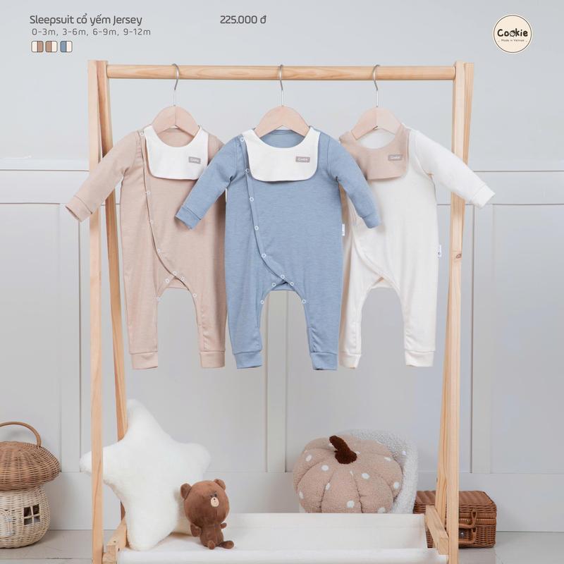Bodysuit Sleepsuit Sơ Sinh Cookie Dài Tay Cookie Cổ Yếm Jersey Cho Bé Size Từ Newborn Đến 9 Tháng Chất Jersey Bộ Ngủ Dài Tay Sơ Sinh body cho bé