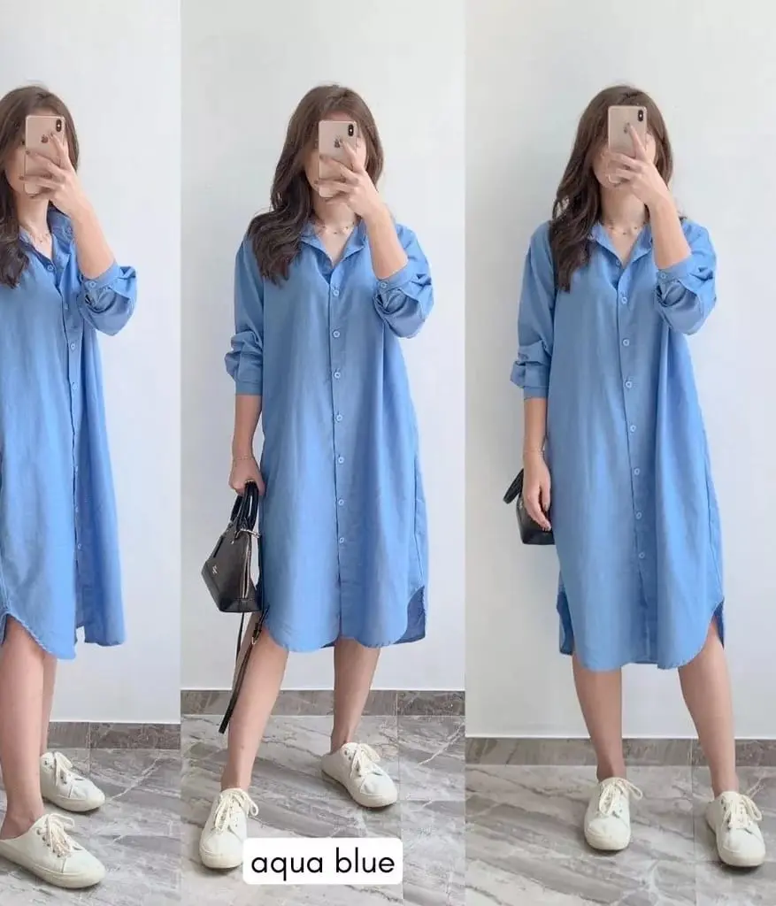 Baju Tunik Kemeja Wanita Muslim Kain Syakila Twill Premium Kancing Aktif