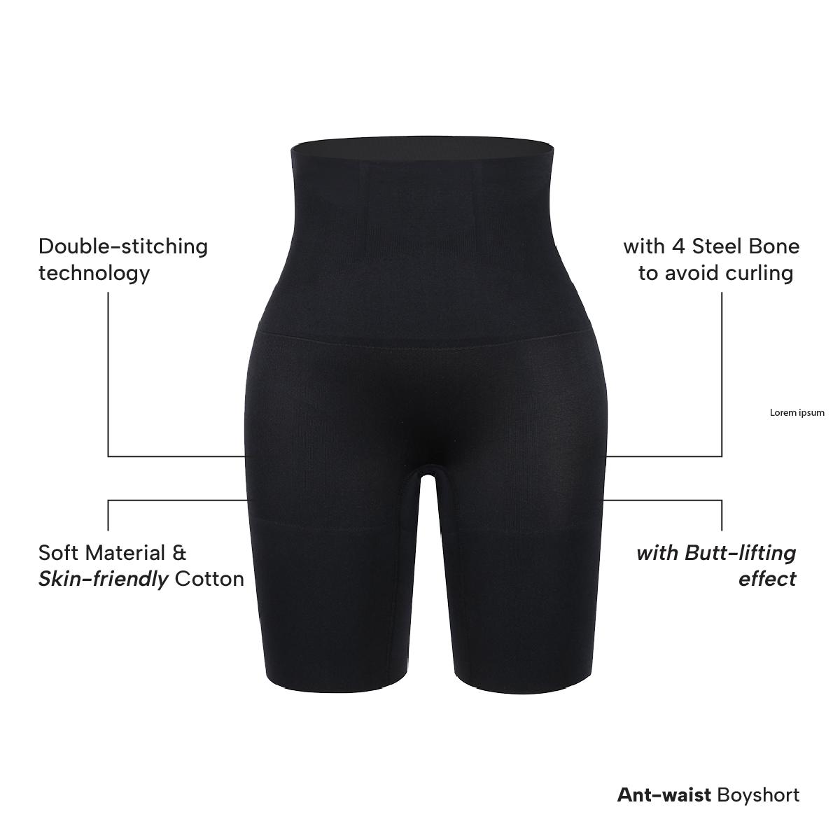 SCULPT Ant-waist Boyshort - Celana korset super compression (XS-4XL) Wanita Waist Perut Boxer Seamless High