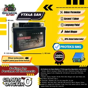 NANO BATTERY Aki Motor Sodium Ion 12V. 5AH YTX4A / GTZ5S / Aki BEAT VARIO110 MIO FINO VIXION BYSON