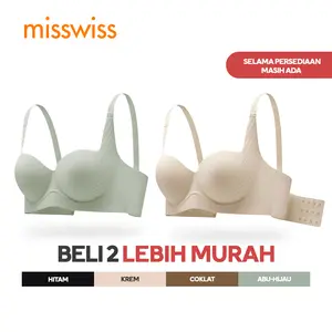 MISSWISS [2 PCS] - Bra Wanita Push Up Seamless Wireless Tanpa Kawat Anti Geser | Lingerie Sexy Ringan Nyaman Anti Melorot, Bra Cewek Remaja One Piece BH Wanita Busa Foam, Pakaian Dalam Wanita Premium 818