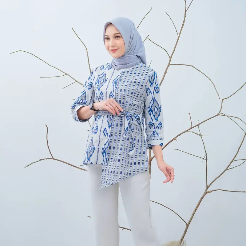 Baju Batik Wanita Lengan Panjang Motif Daun Waru Modern Monalisa Genes Blouse Bahan Katun Basic Asli Pekalongan 7